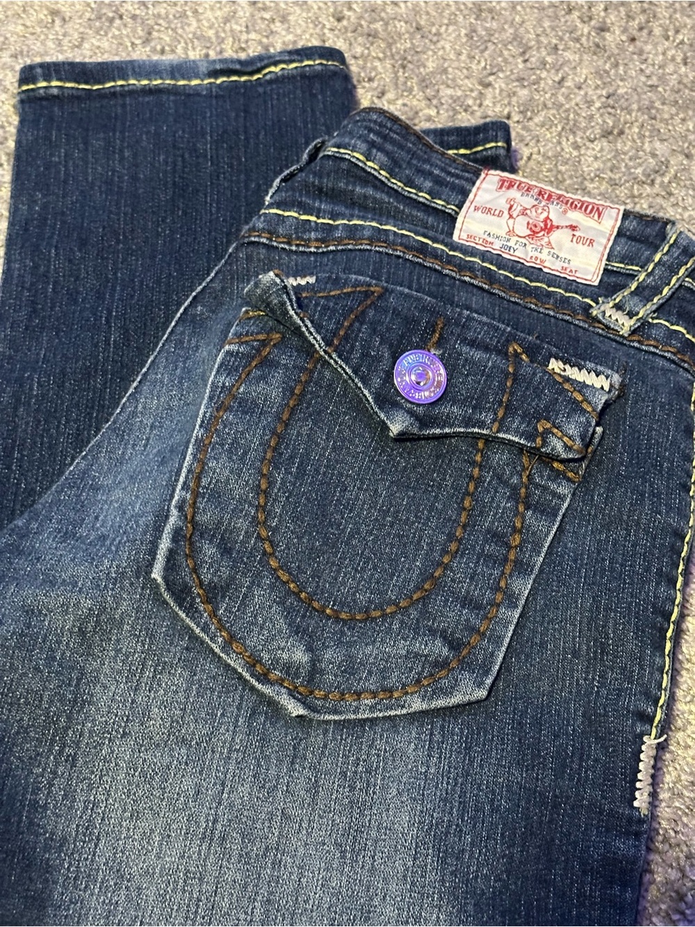 True Religion Skinny Dark Blue Jeans with Contrast Stitching